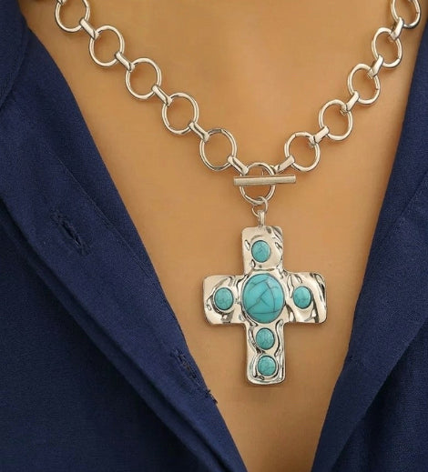 New Zenana Silver Turquoise Trim Necklace