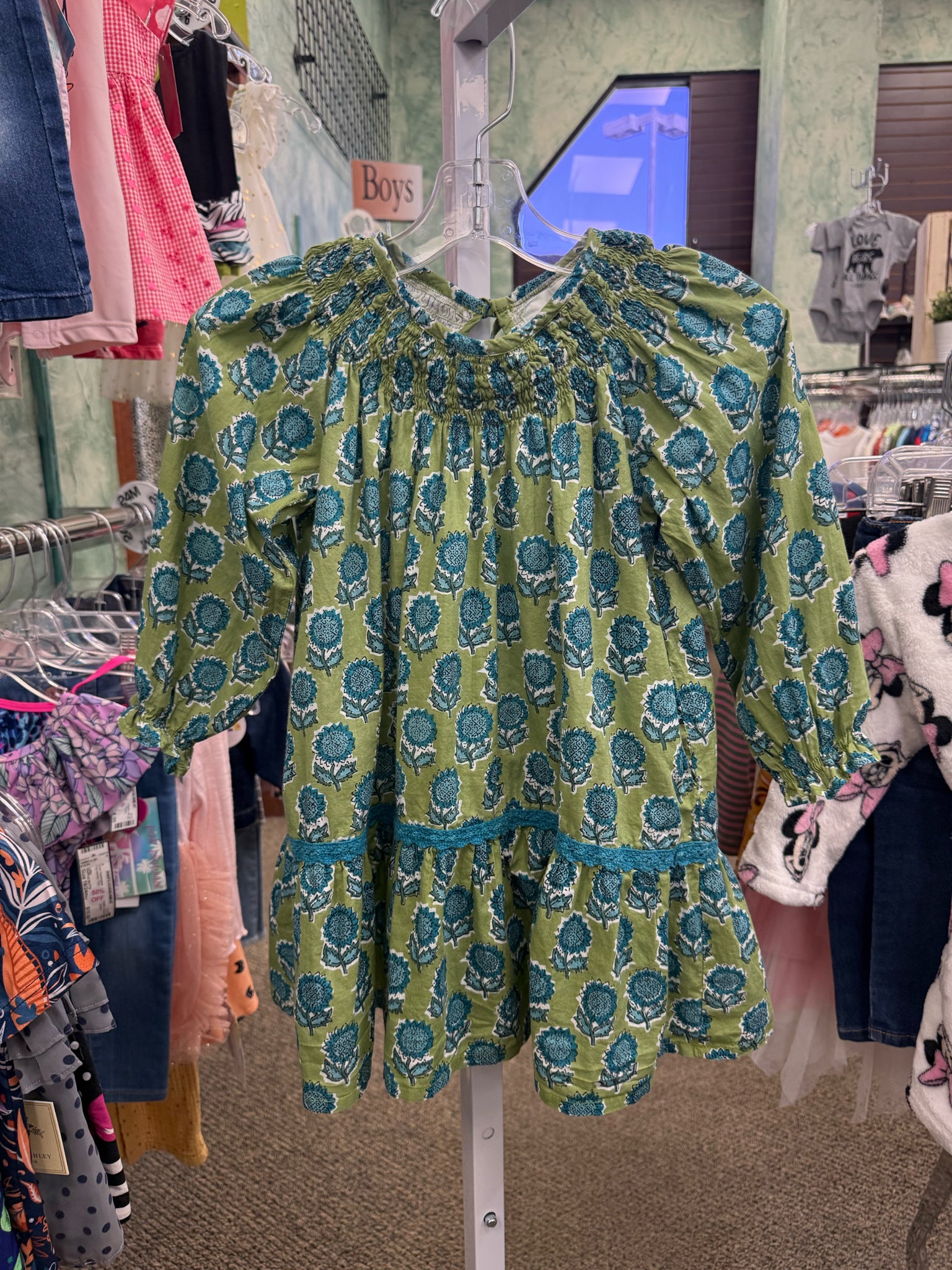 Pre-owned POPPET FOX Teal floral Green Size 4T Long Sleeve Girls Top