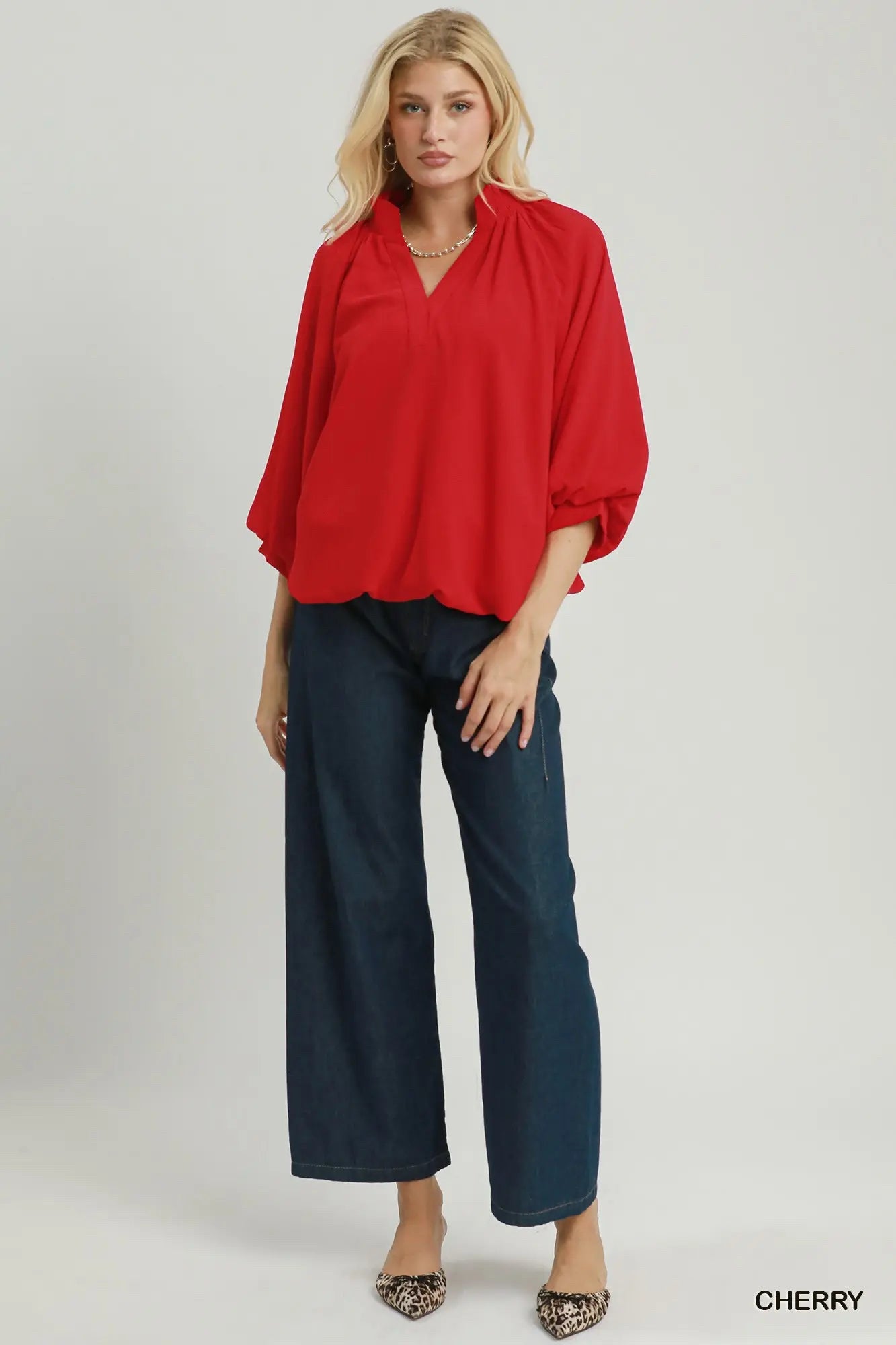 New UMGEE Red Size: S Quarter Sleeve Blouse
