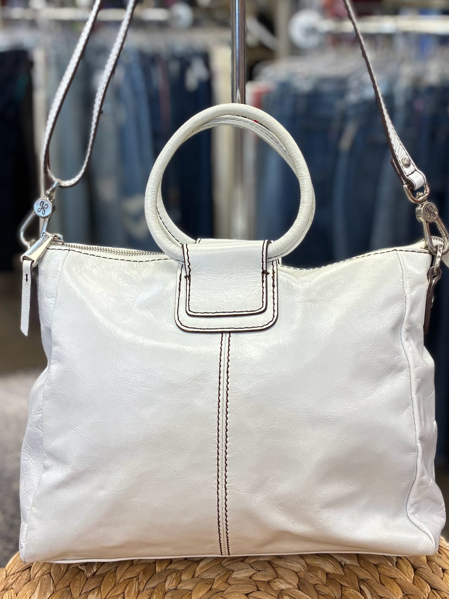 Pre-owned HOBO White Silver Trim Crossbody Designer Purse