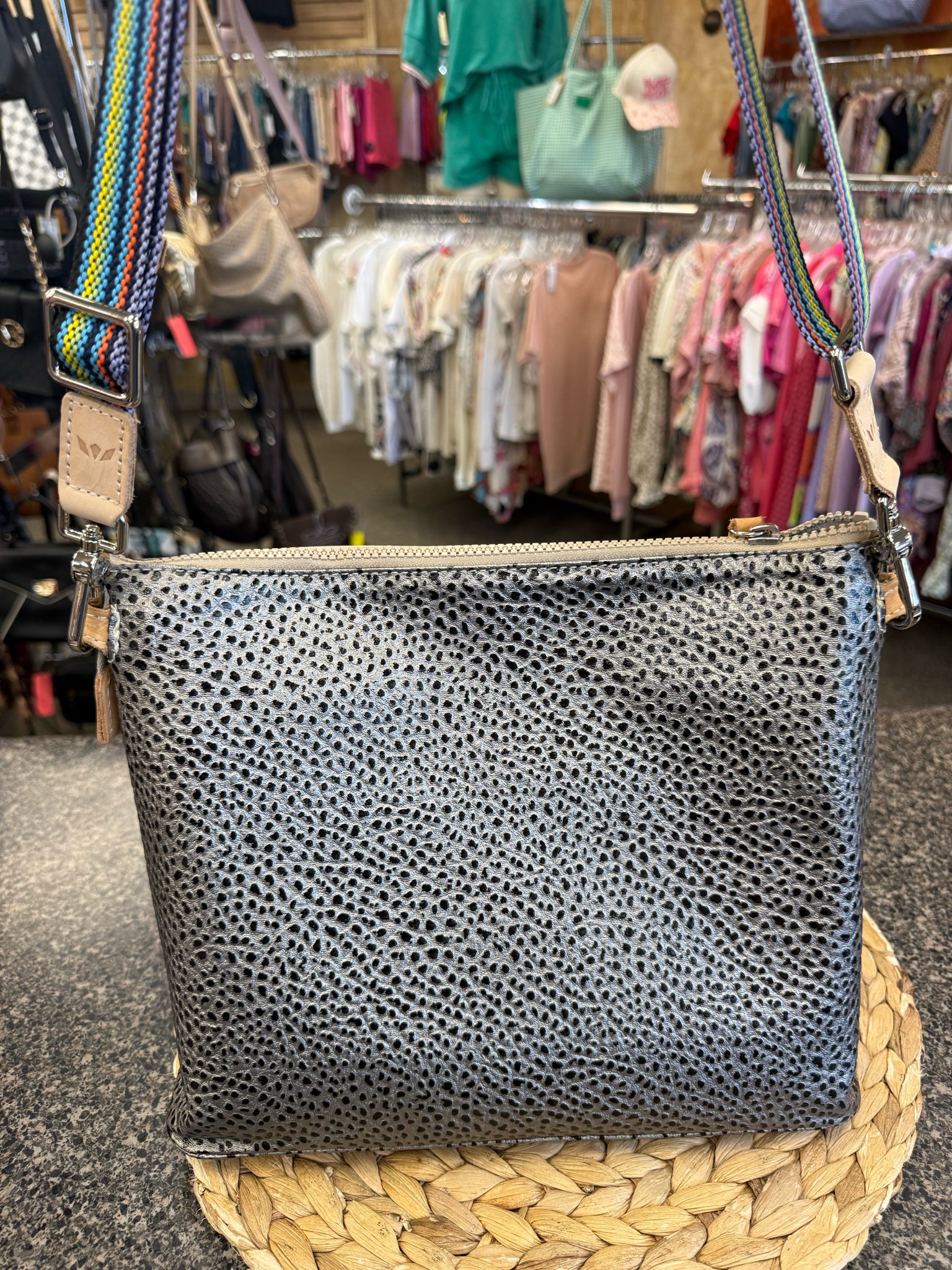 Pre-owned CONSUELA Metallic Black Animal Crossbody Designer Purse