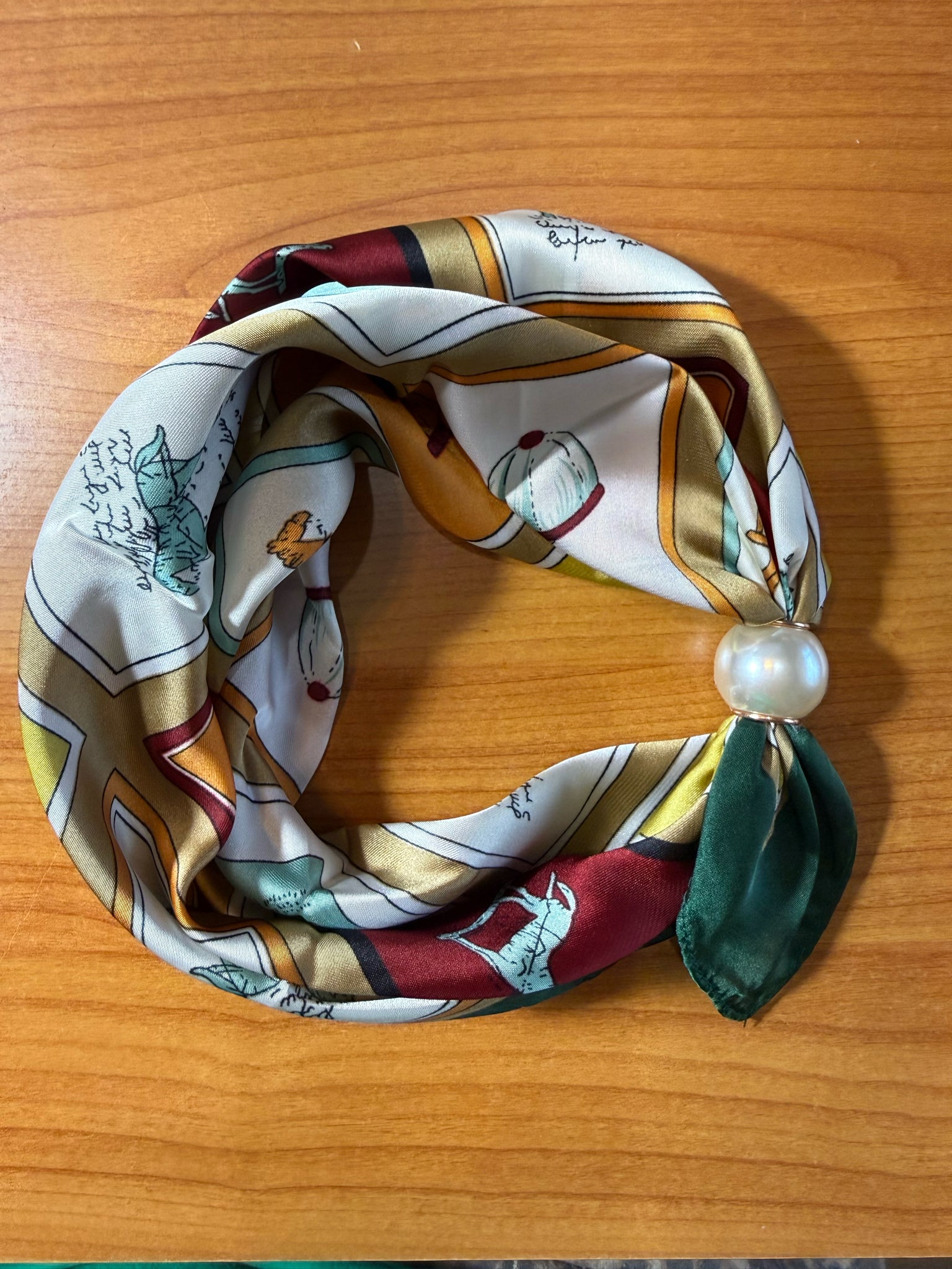 New L&B Wine print Dark Green Print Necklace