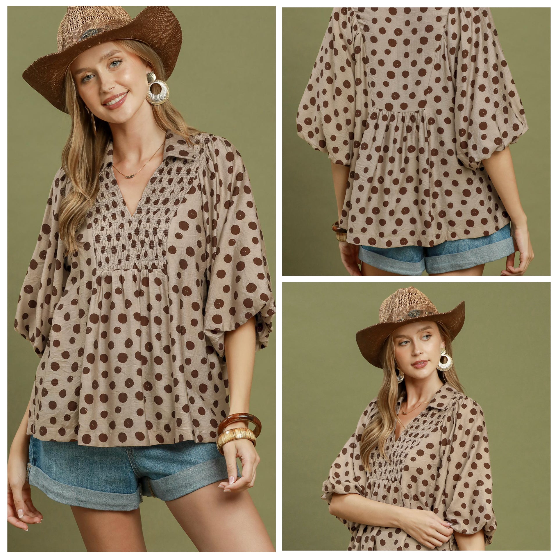 New UMGEE Brown polka Size: S Short Sleeve Blouse