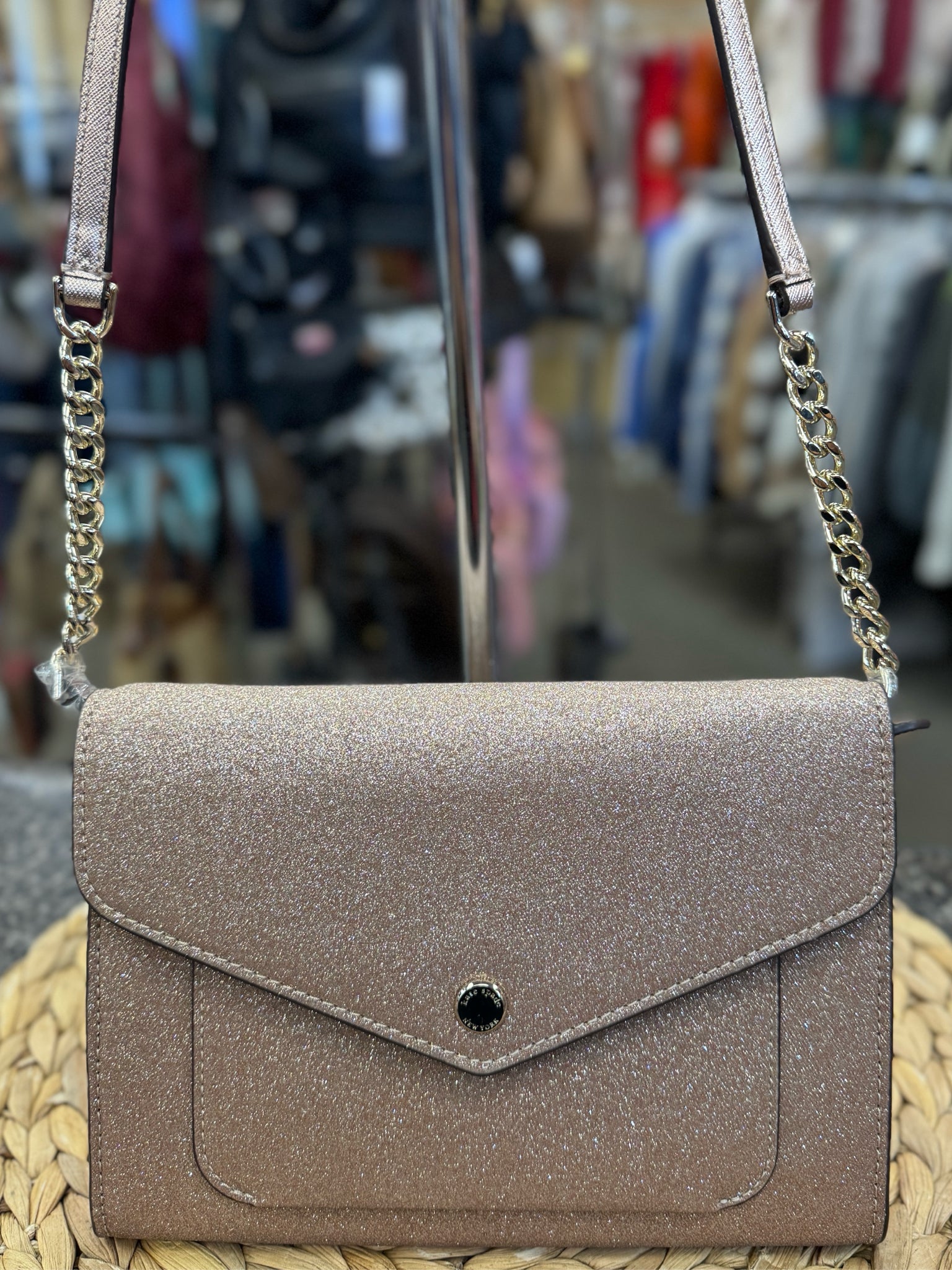 New Without Tag KATE SPADE Rose gold Glitter Crossbody Designer Purse