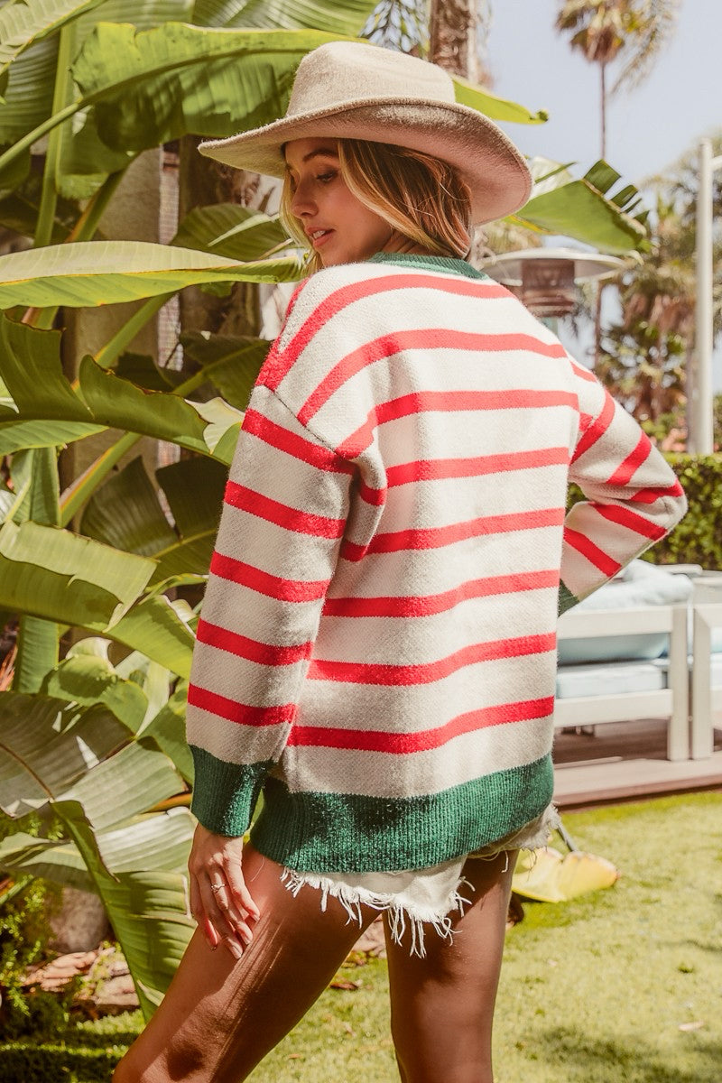 New BIBI Cream Red Stripe Size S Long Sleeve Sweater
