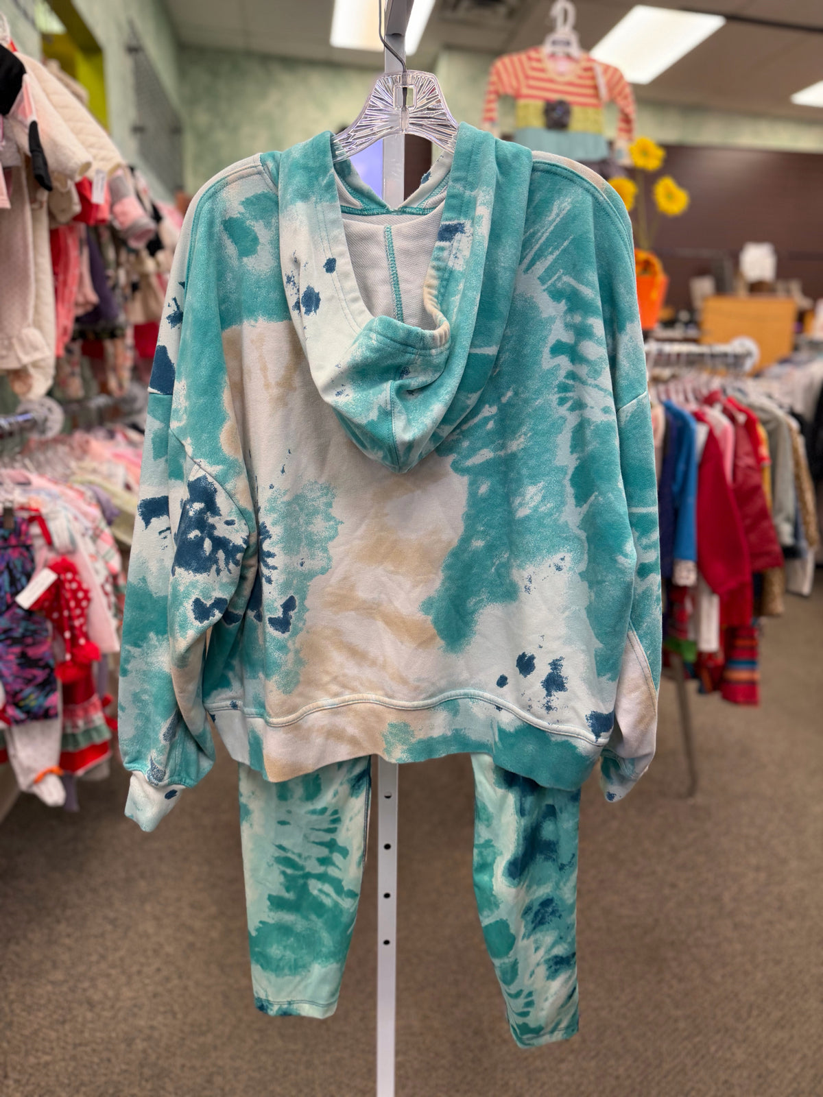 Pre-owned NIKE Teal Tyedye Off-white Dr Size 10/12 Long Sleeve PantSet