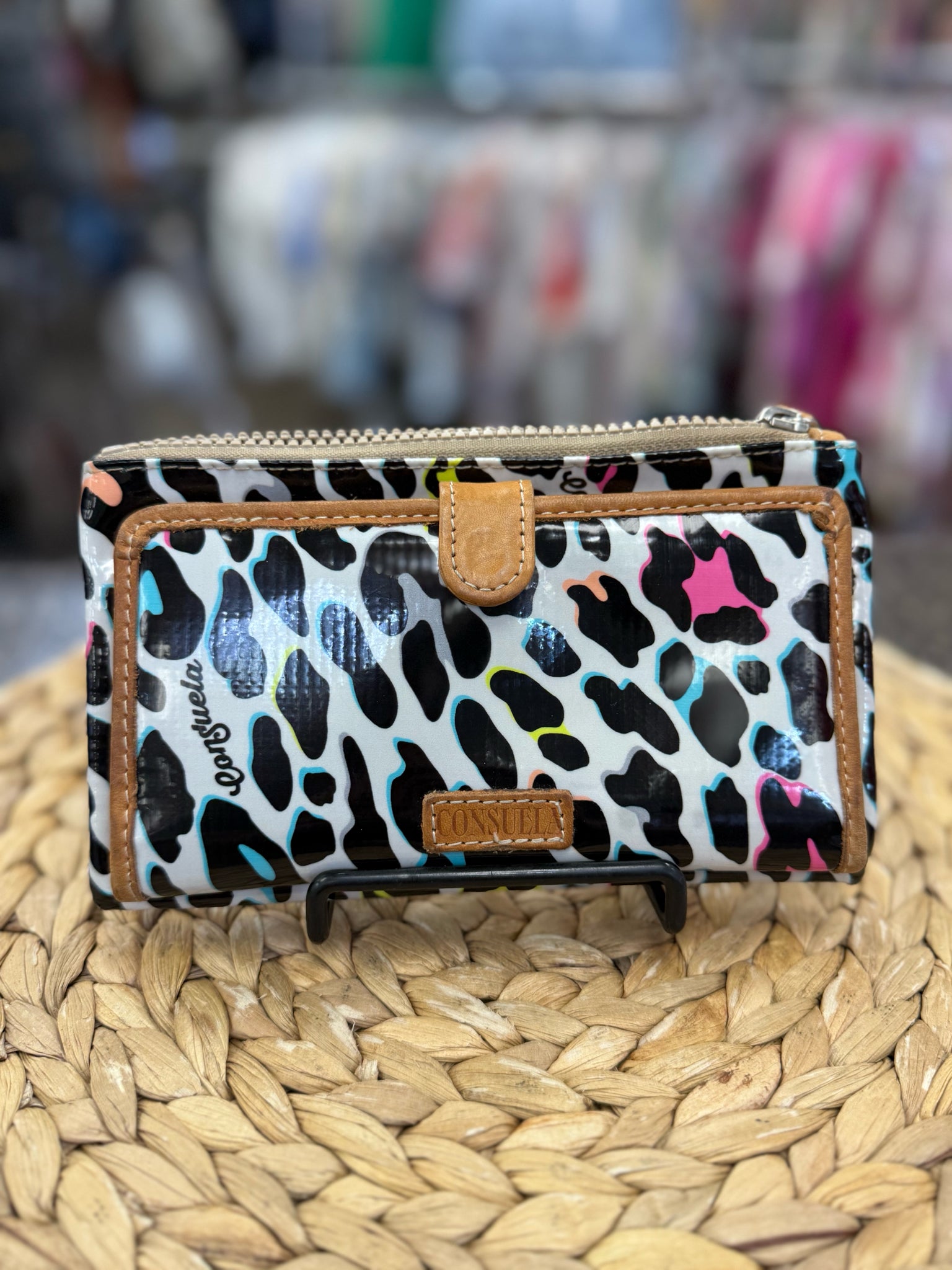 Pre-owned CONSUELA Neon pink Leopard S Wristlet Purse
