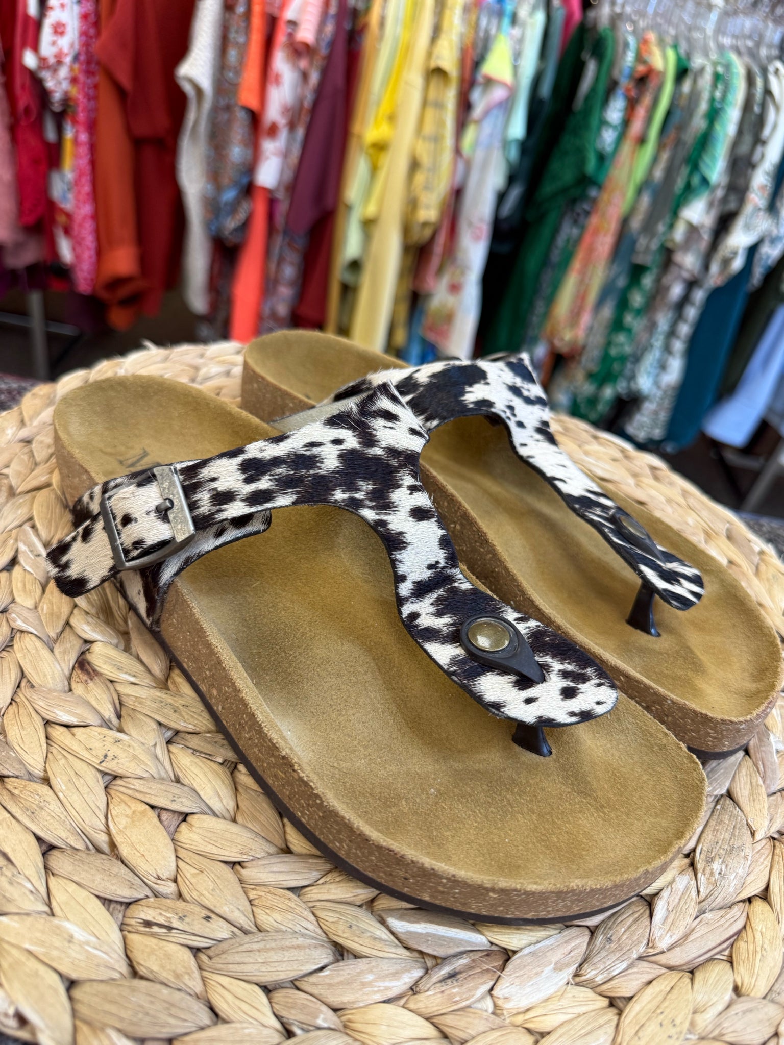 New Without Tag Myra Bag Black animal Cream Size 8 Sandal
