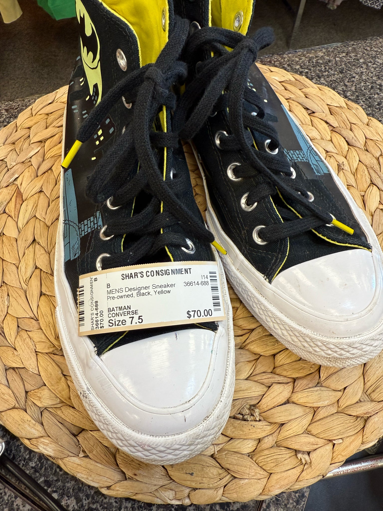 Pre-owned CONVERSE Black Yellow SHOE SIZE 7.5 MENS Designer Sneaker