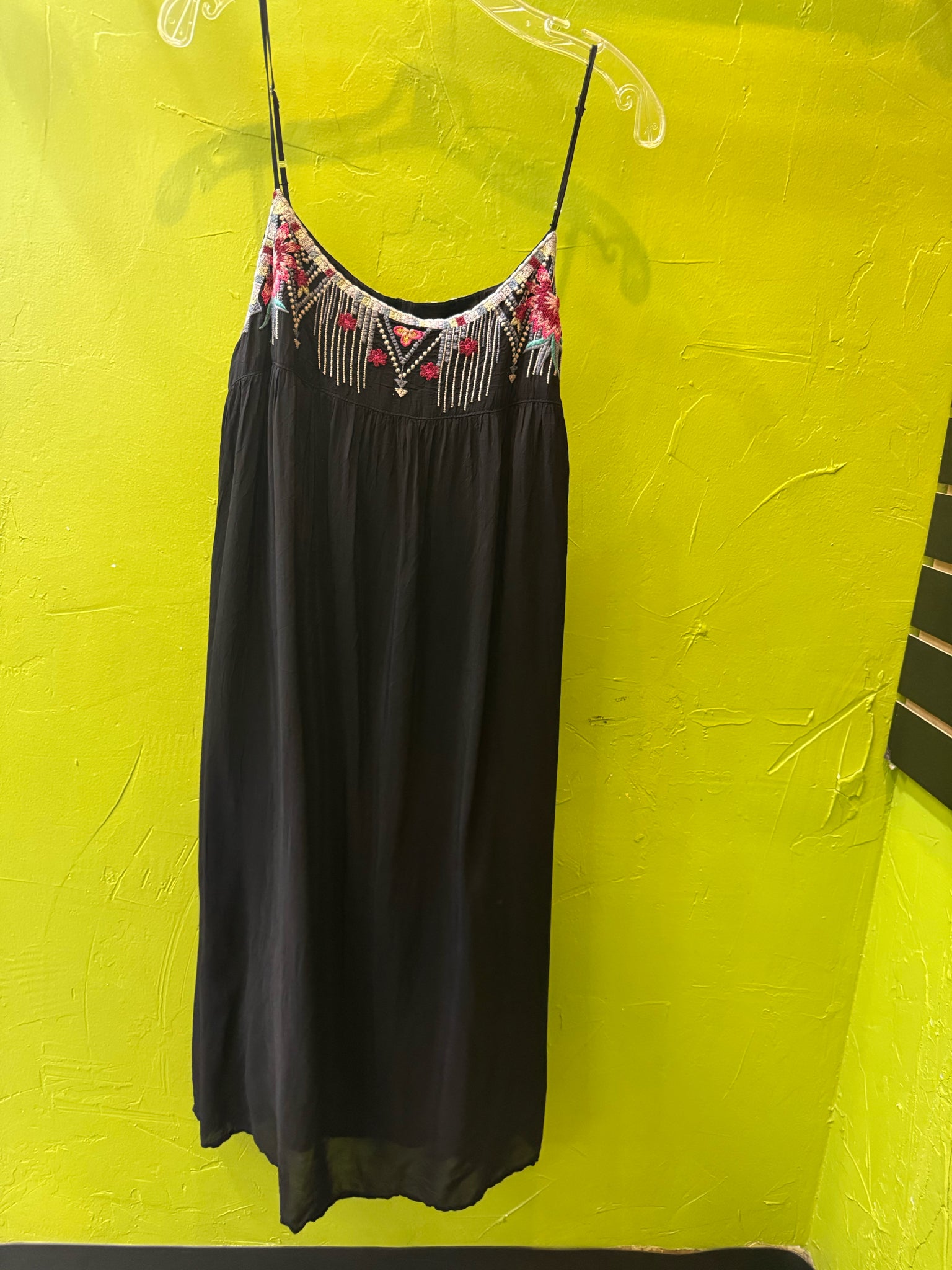 Pre-owned JOHNNY WAS Black Floral Size 16 Spaghetti Strap Designer Dress