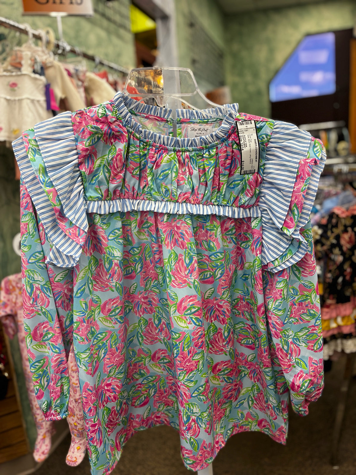 New SHOPTHEMINT Blue Pink Floral Size 12/14 Long Sleeve Girls Top