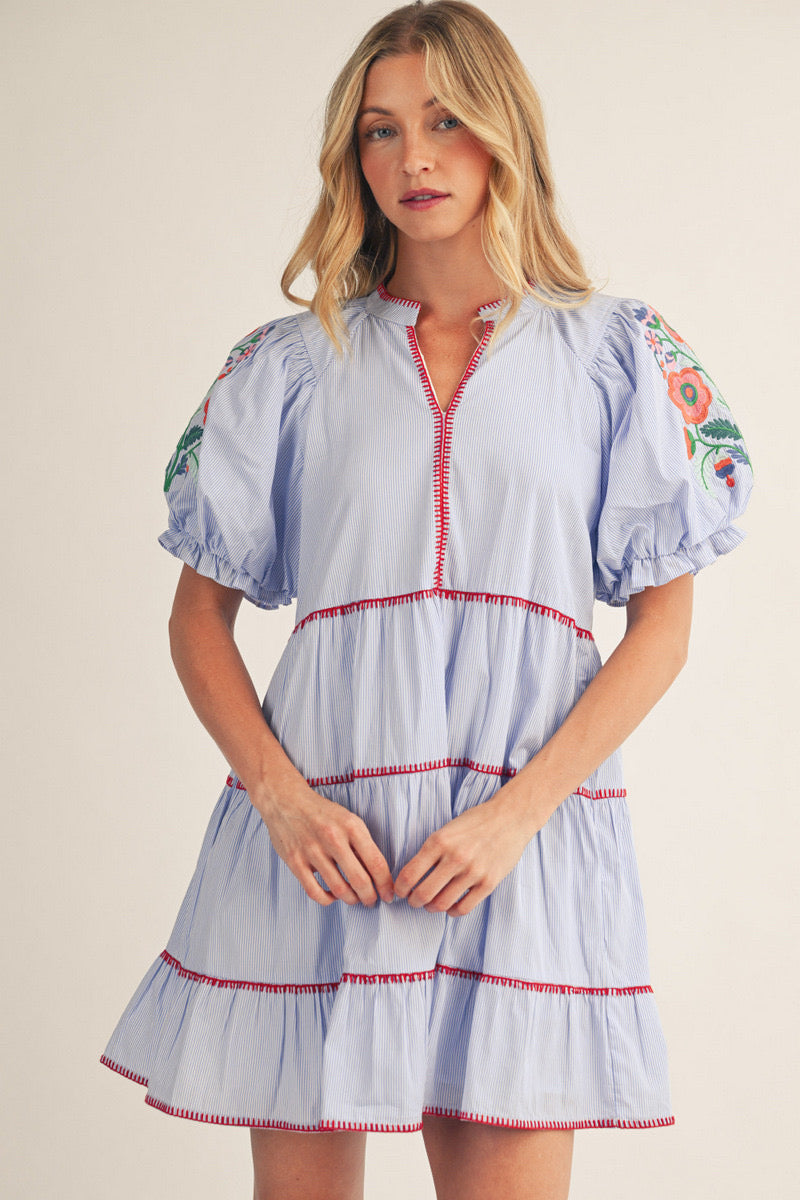 New JODIFL Light blue Multi Trim Size Small Short Sleeve Dress