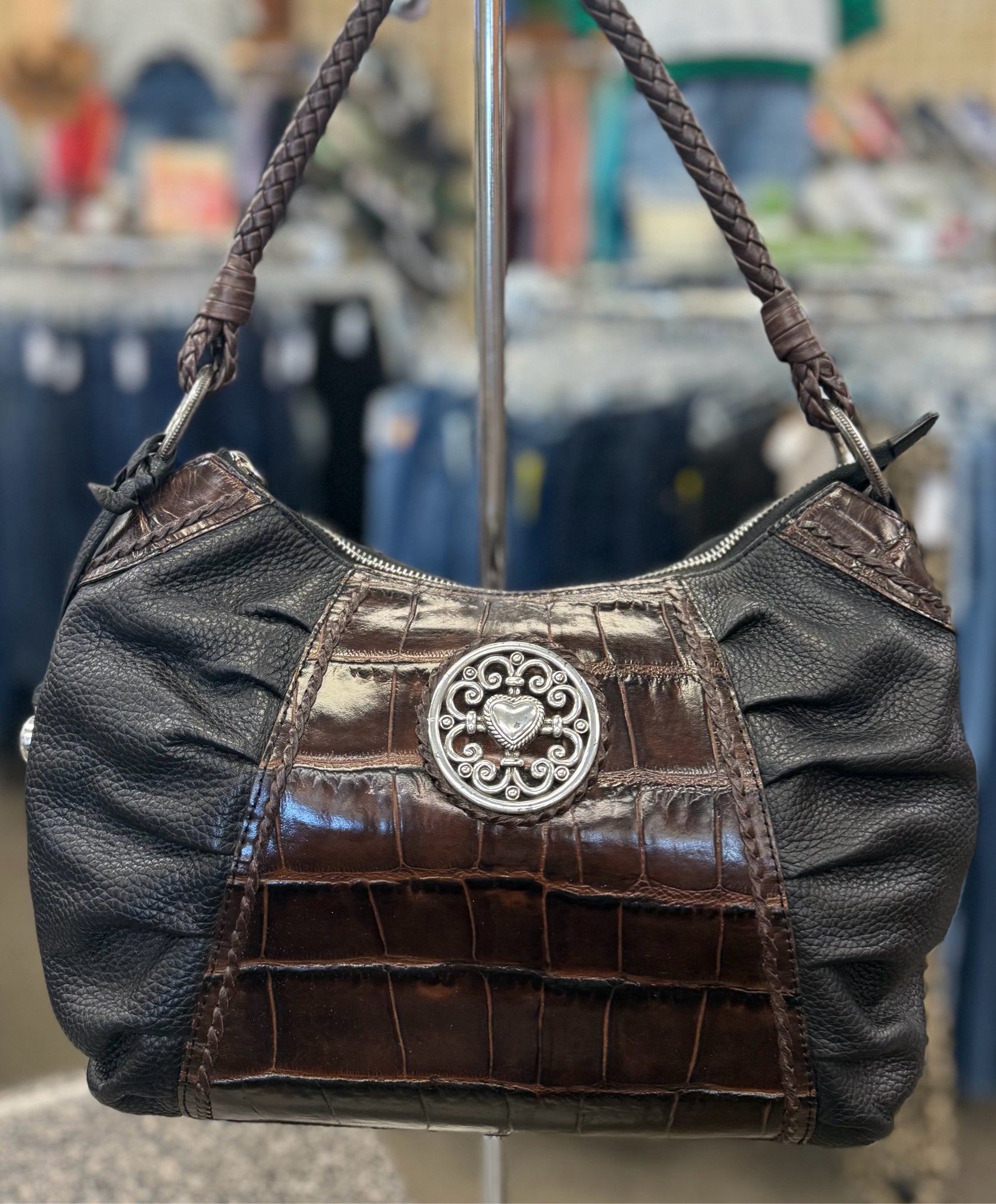 Pre-owned BRIGHTON Dark brown Black Shoulder Designer Purse