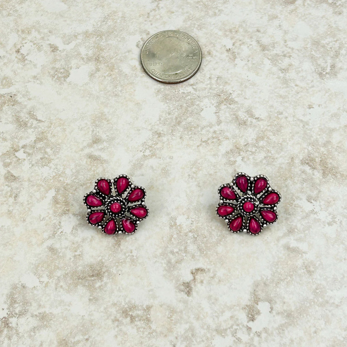 New WESTERN Red Silver Trim Earring