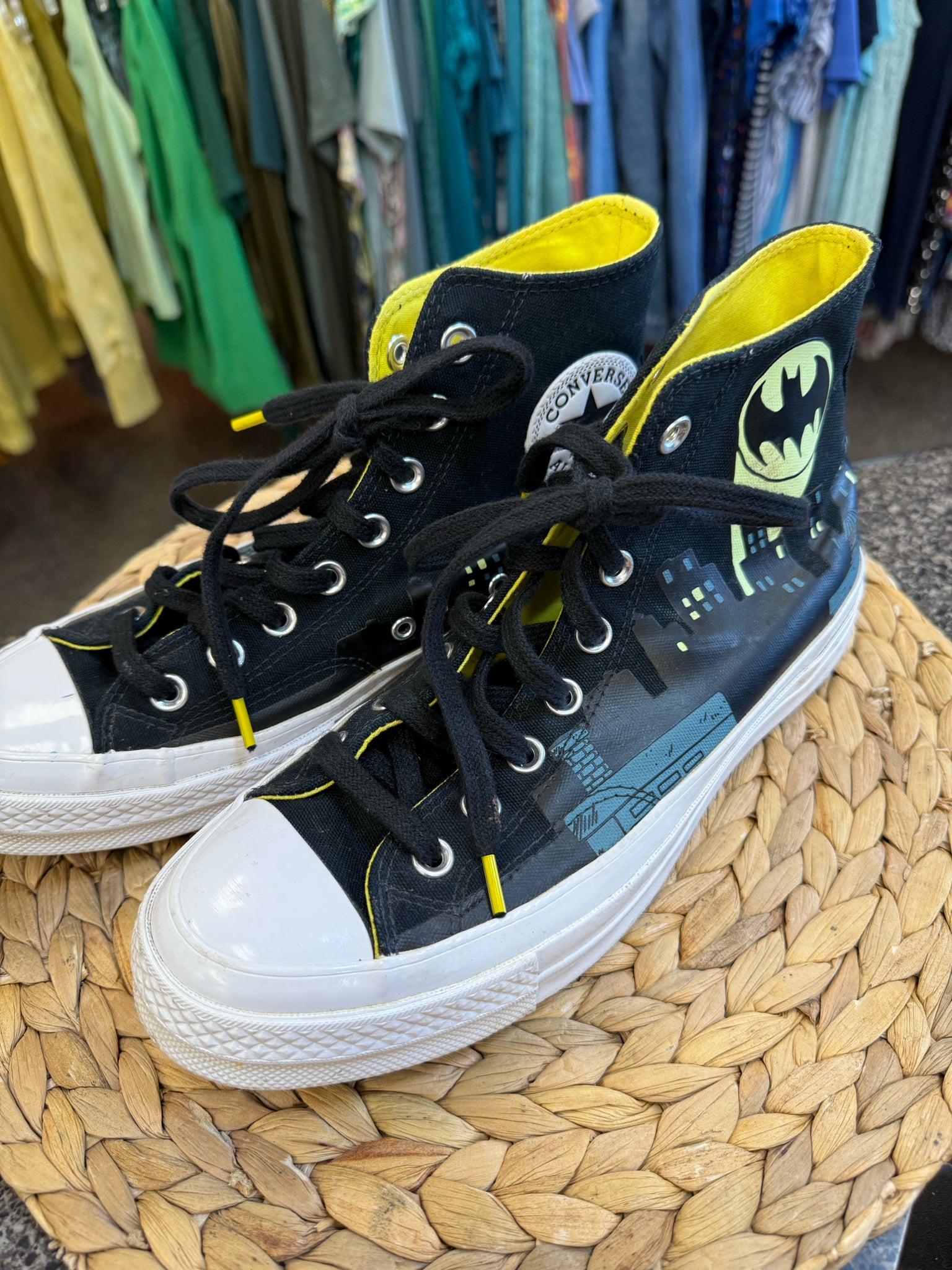 Pre-owned CONVERSE Black Yellow SHOE SIZE 7.5 MENS Designer Sneaker