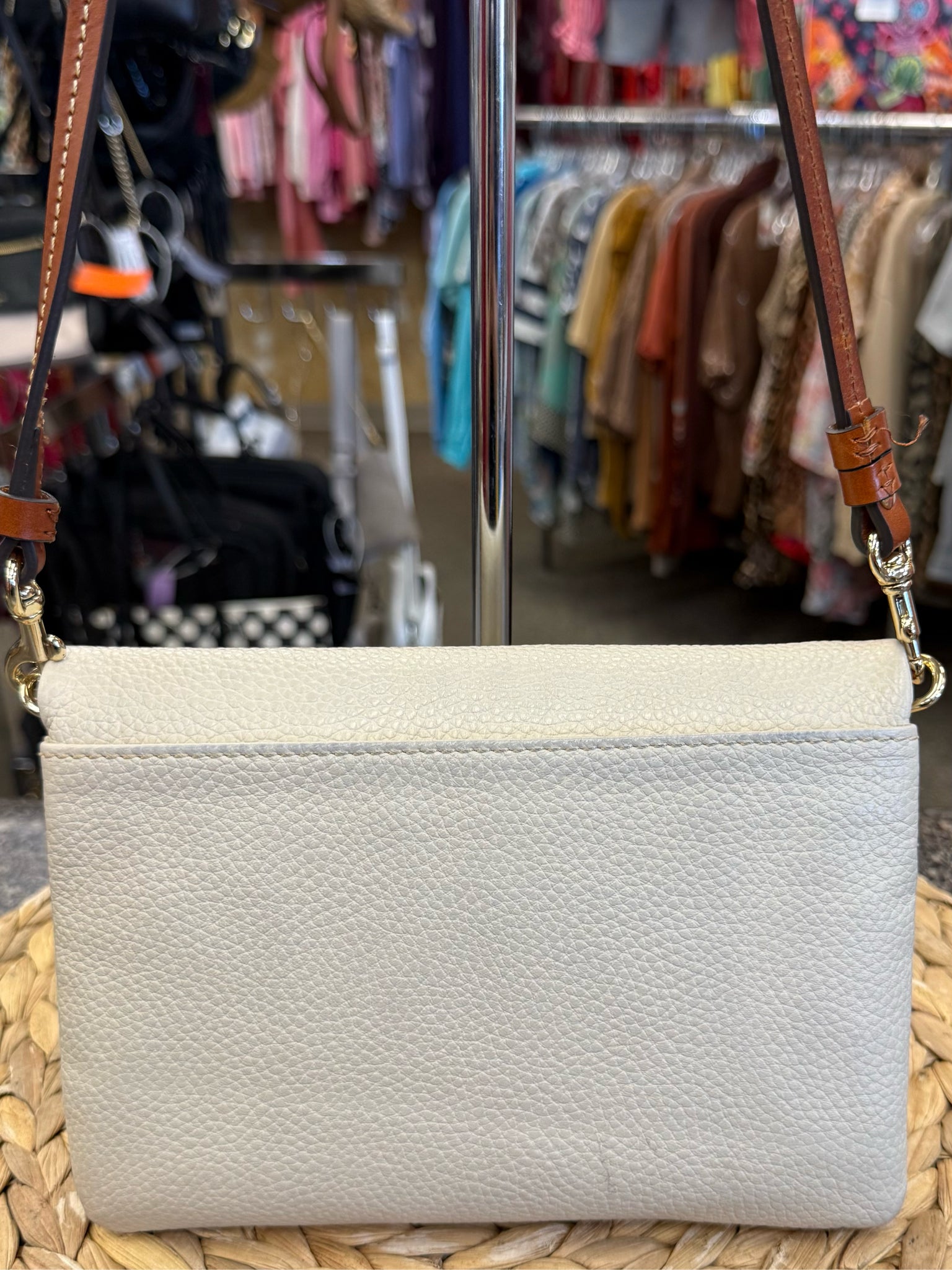 Pre-owned DOONEY&BOURKE Cream Brown Trim Crossbody Designer Purse