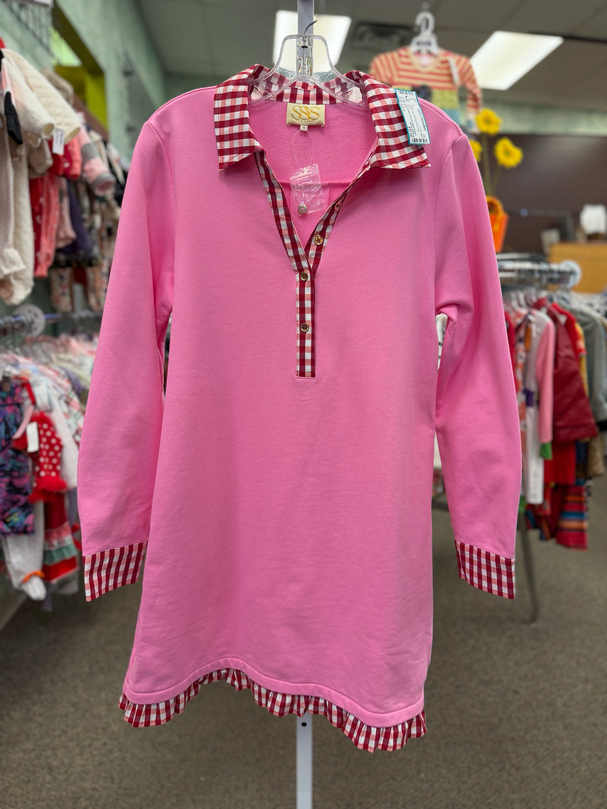 New with Tag SSYS Pink Red Trim Size 8 Long Sleeve Dress