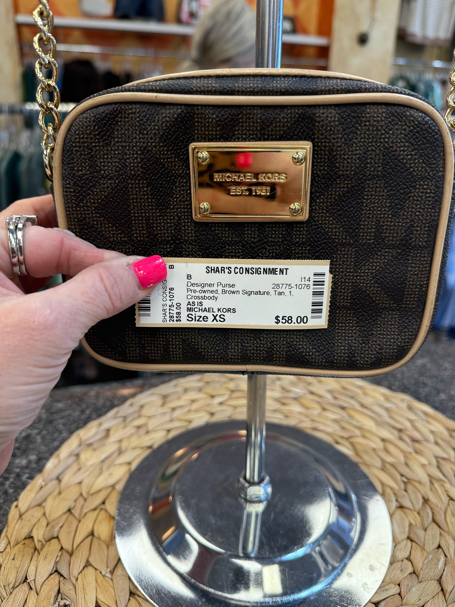 Pre-owned MICHAEL KORS Brown Signature Tan Crossbody Designer Purse