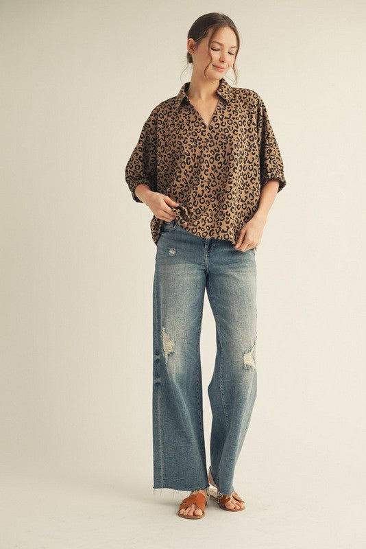 New JODIFL Leopard Size S Short Sleeve Blouse