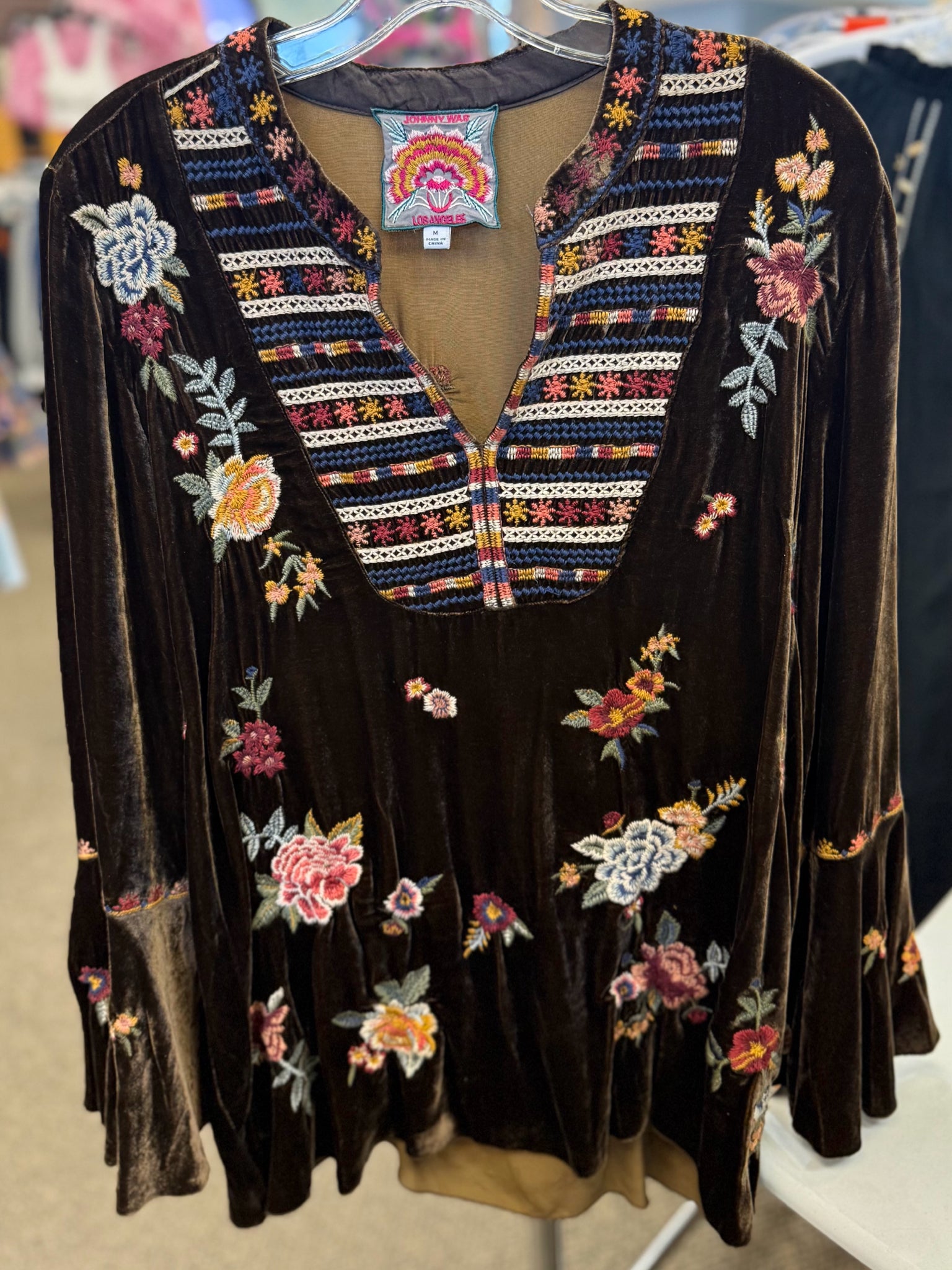 Pre-owned JOHNNY WAS Dark brown Multi Floral Long Sleeve Size: M Designer Blouse