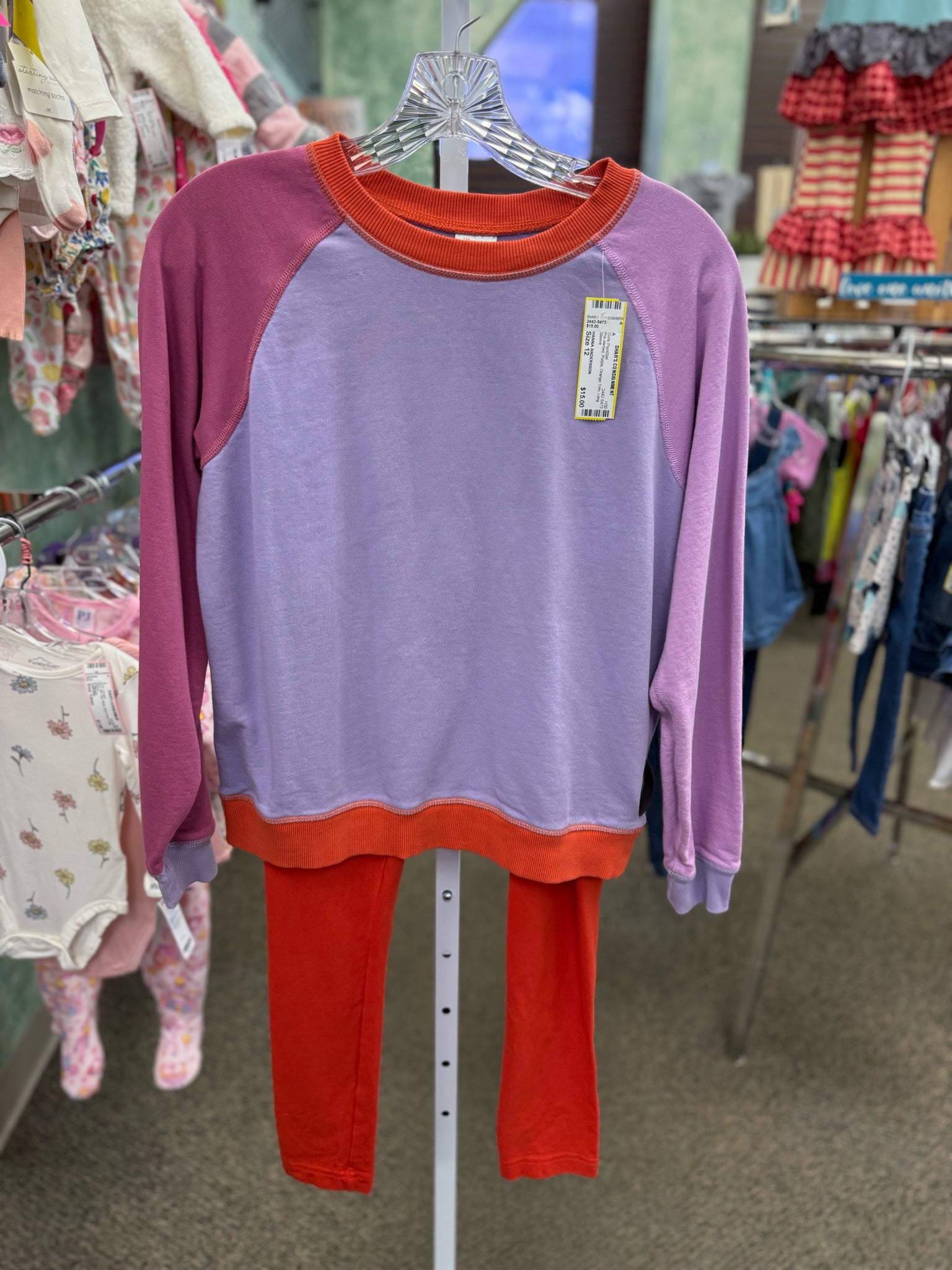 Pre-owned HANNA ANDERSSON Purple Orange Trim C-SIZE 12 Long Sleeve Girls PantSet