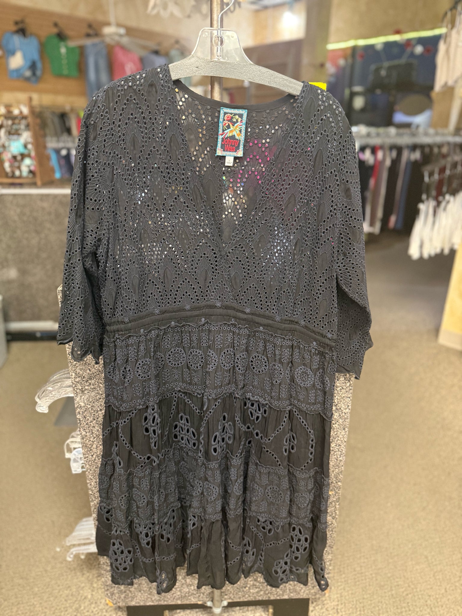 Pre-owned JOHNNY WAS Black Size 8 Quarter Sleeve Designer Dress