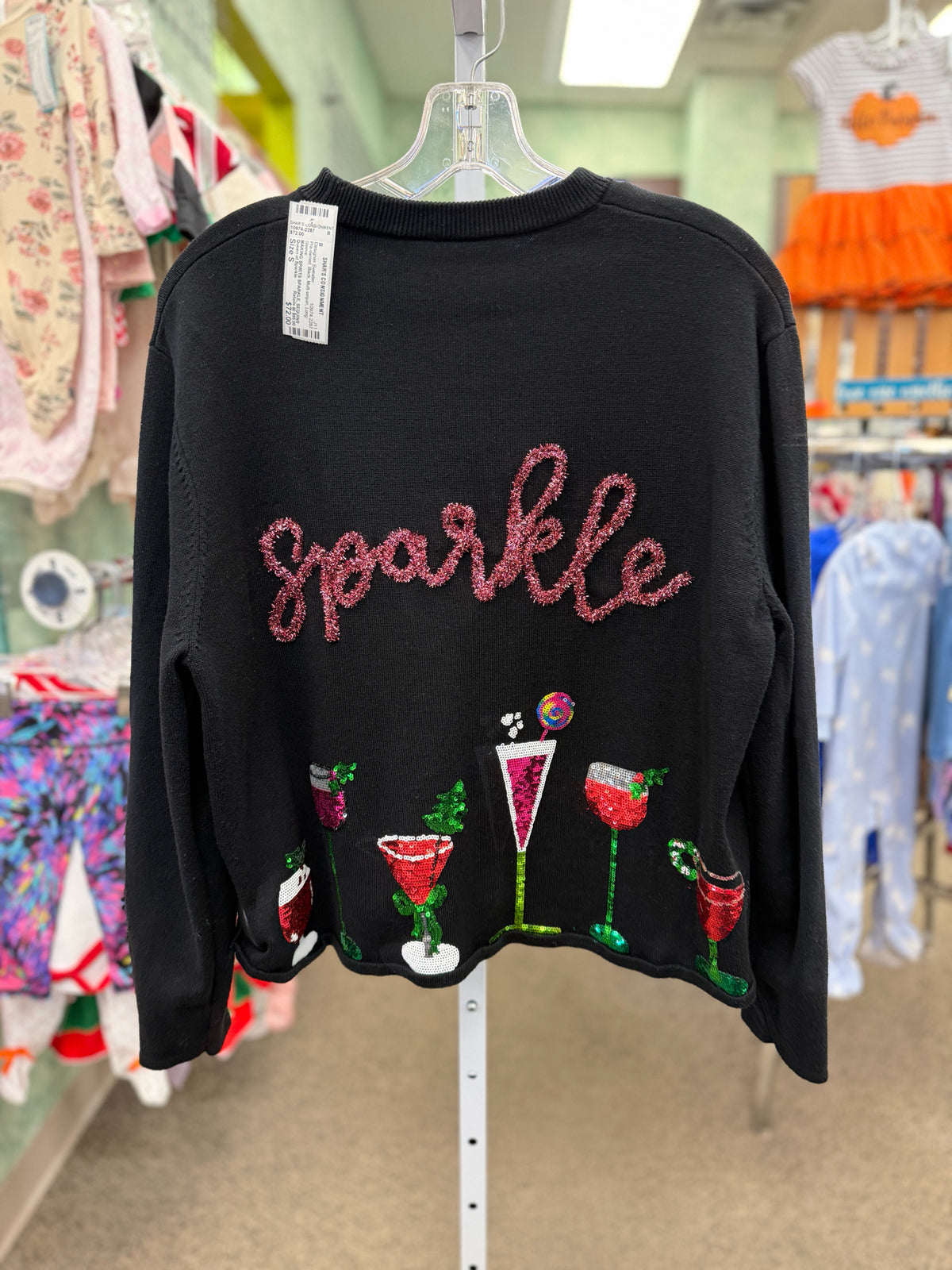 Pre-owned Queen of Sparkle Black Multi sequin Size: S Designer Sweater