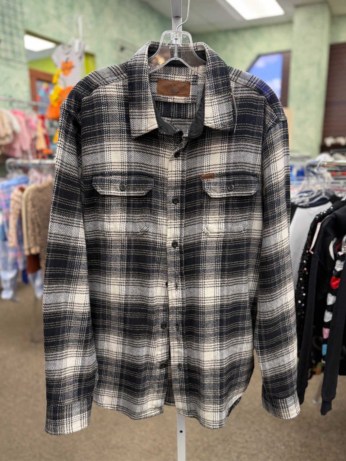 Pre-owned ORVIS Black plaid White Plaid Men Size L Long Sleeve MENS Shirts