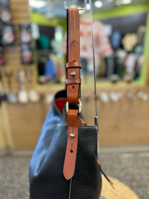Pre-owned DOONEY&BOURKE Black Dark Brown Trim Shoulder Designer Purse