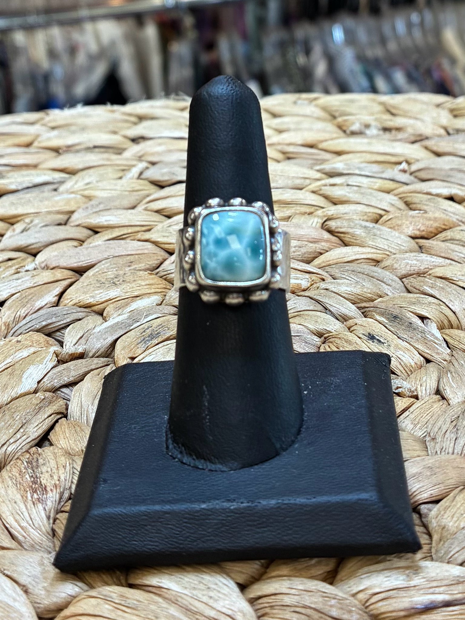 Pre-owned Sterling Silver STERLING SILVER Teal Ring Size 7 Designer Ring