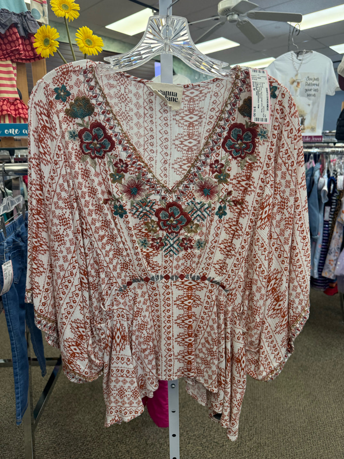 Pre-owned SAVANNA JANE Burnt orange print Floral Trim Size: M Blouse
