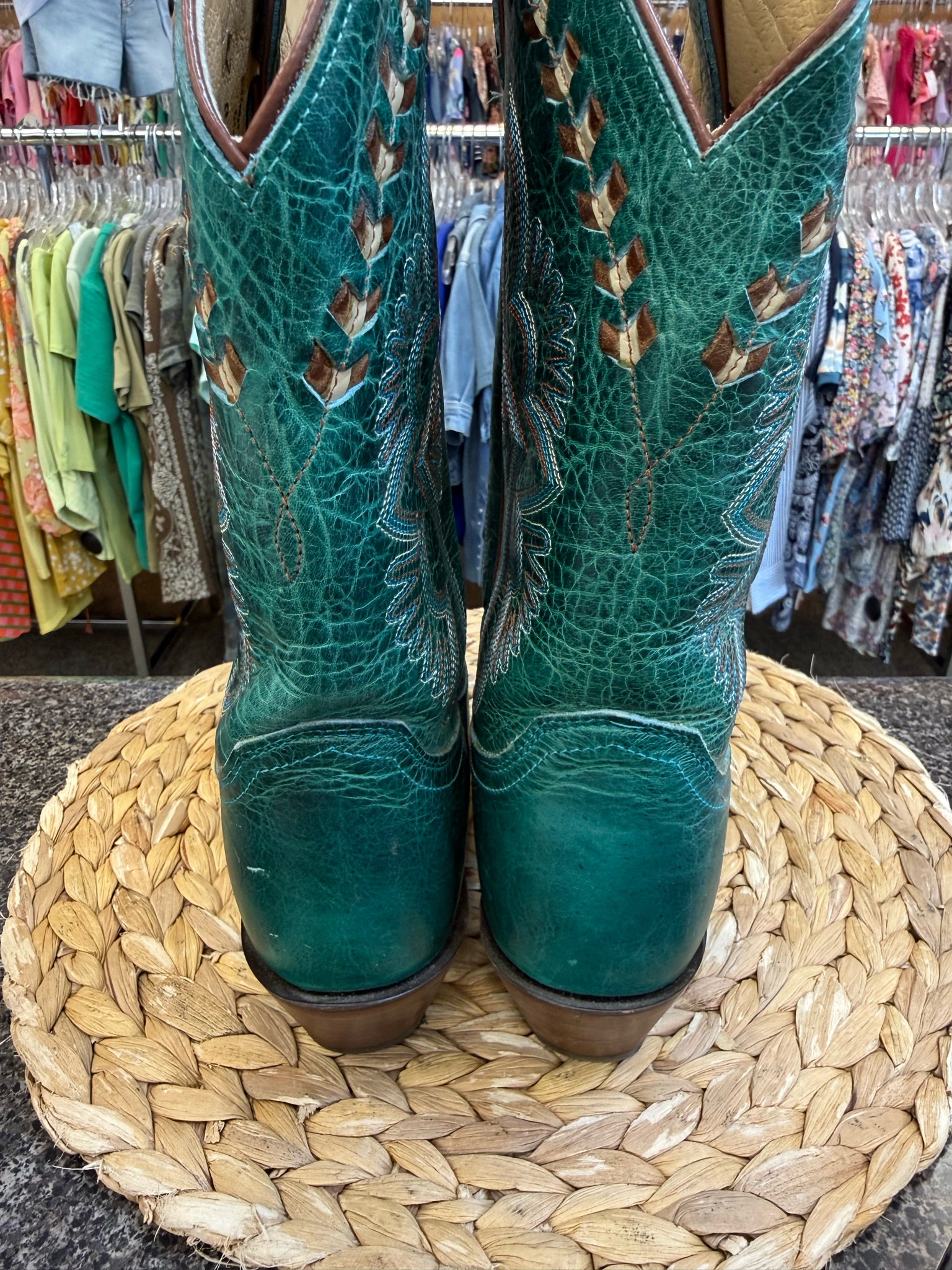 Pre-owned JUSTIN Turquoise Size 7 Designer Boot