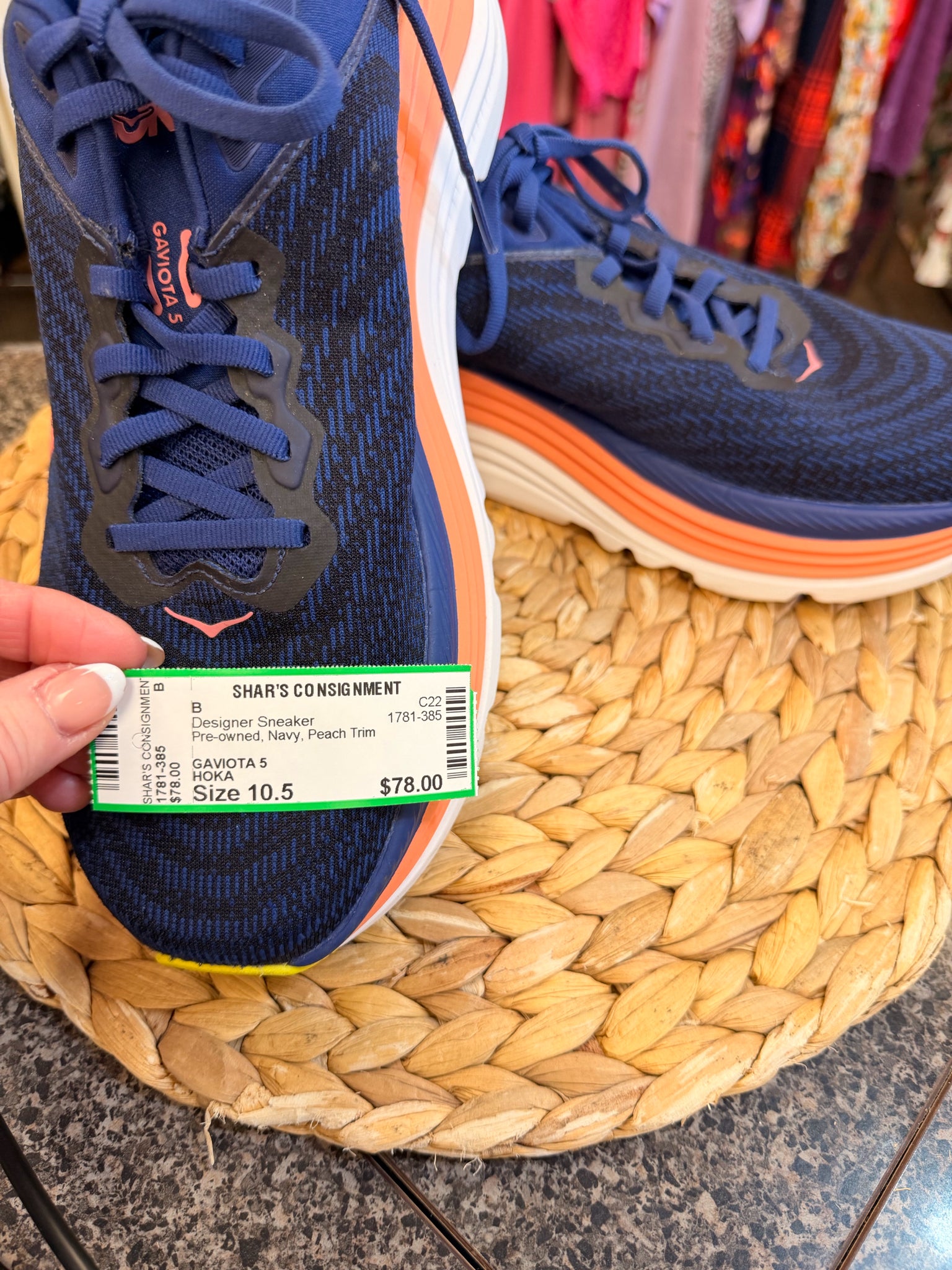 Pre-owned HOKA Navy Peach Trim Size 10.5 Designer Sneaker