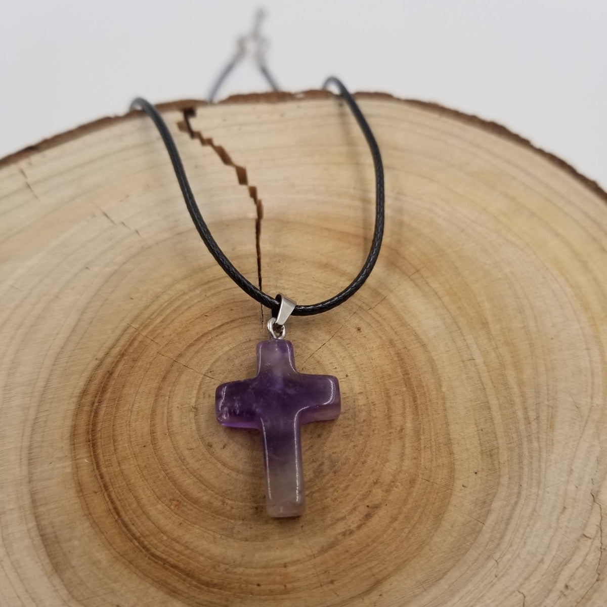 Natural Stone Cross Necklace: Pink