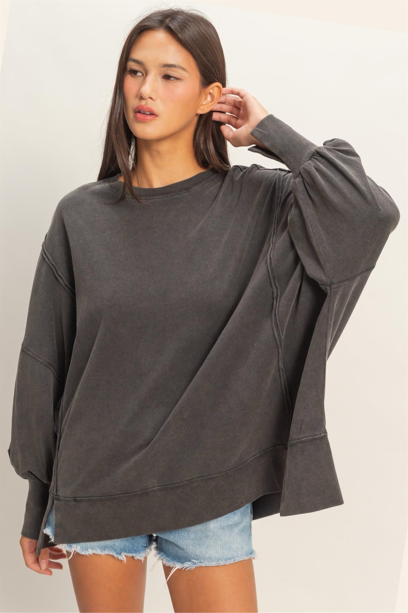 New DOUBLE ZERO Black Wash Size S Long Sleeve Blouse