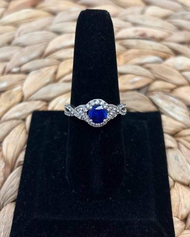Pre-owned Sterling Silver Blue Silver Ring Size 9 Designer Ring