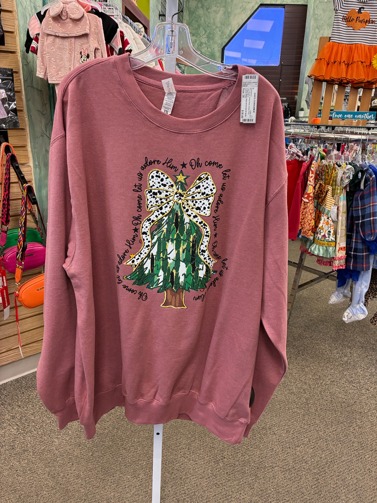 Pre-owned Love In Faith Dusty Rose Green Print Size 3X Long Sleeve Sweatshirt