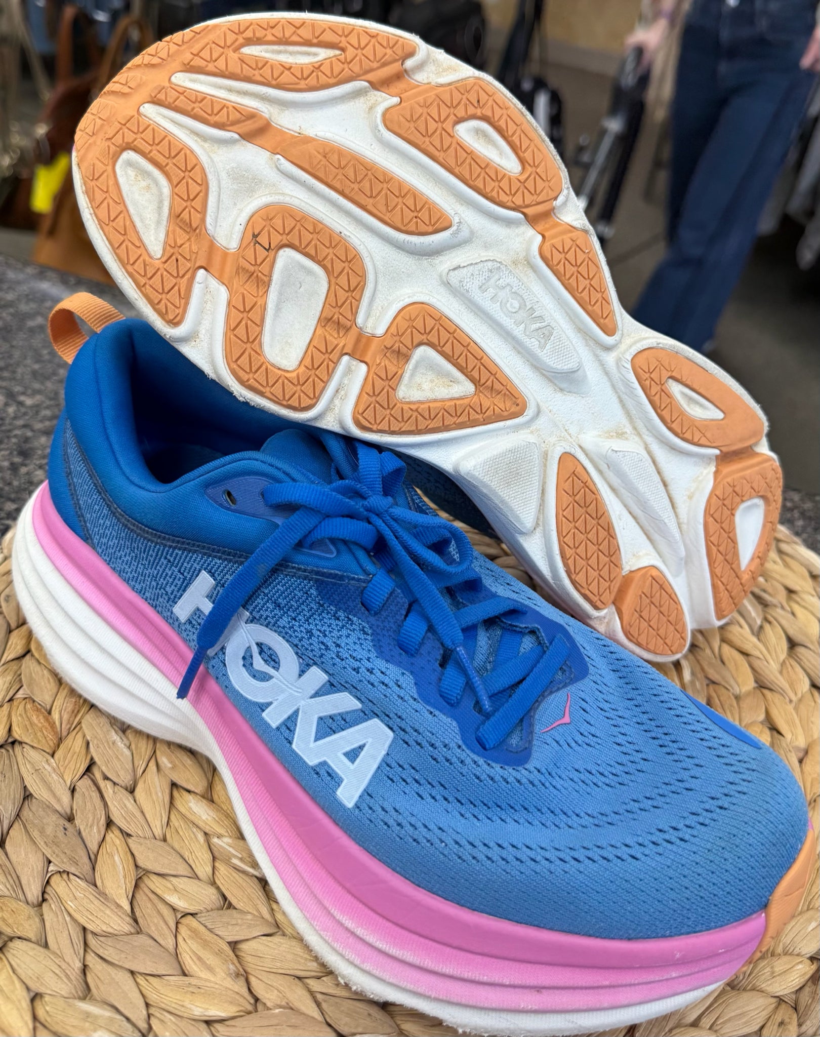 Pre-owned HOKA Blue Pink Trim Size 8.5 Designer Sneaker