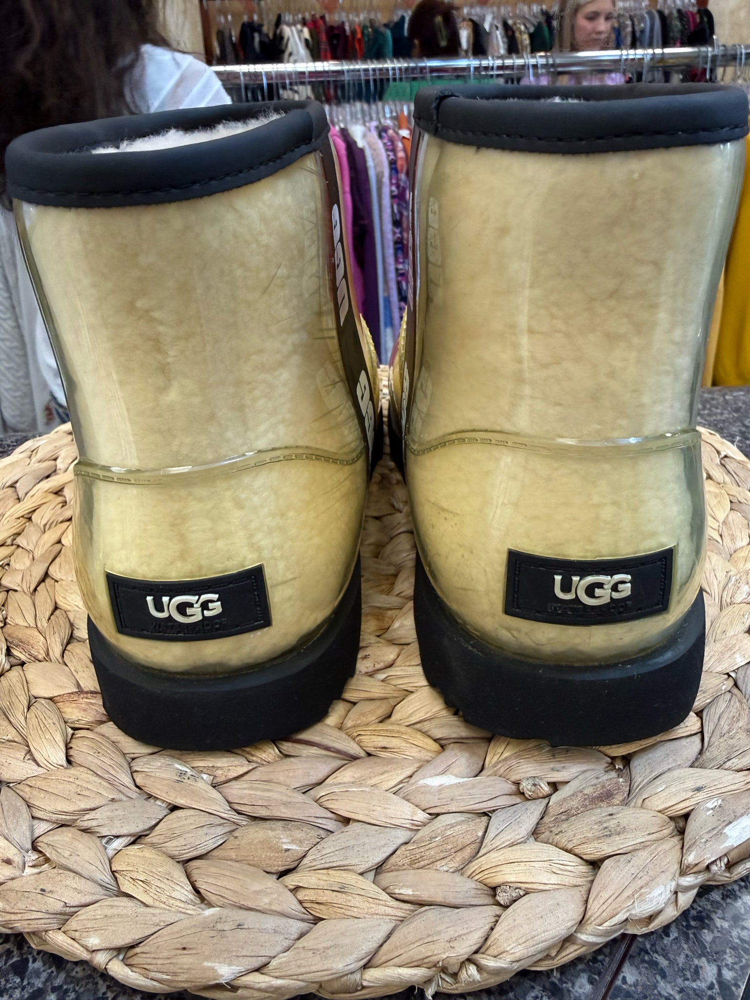 Pre-owned UGG Cream Black Trim Size 5 Designer Boot