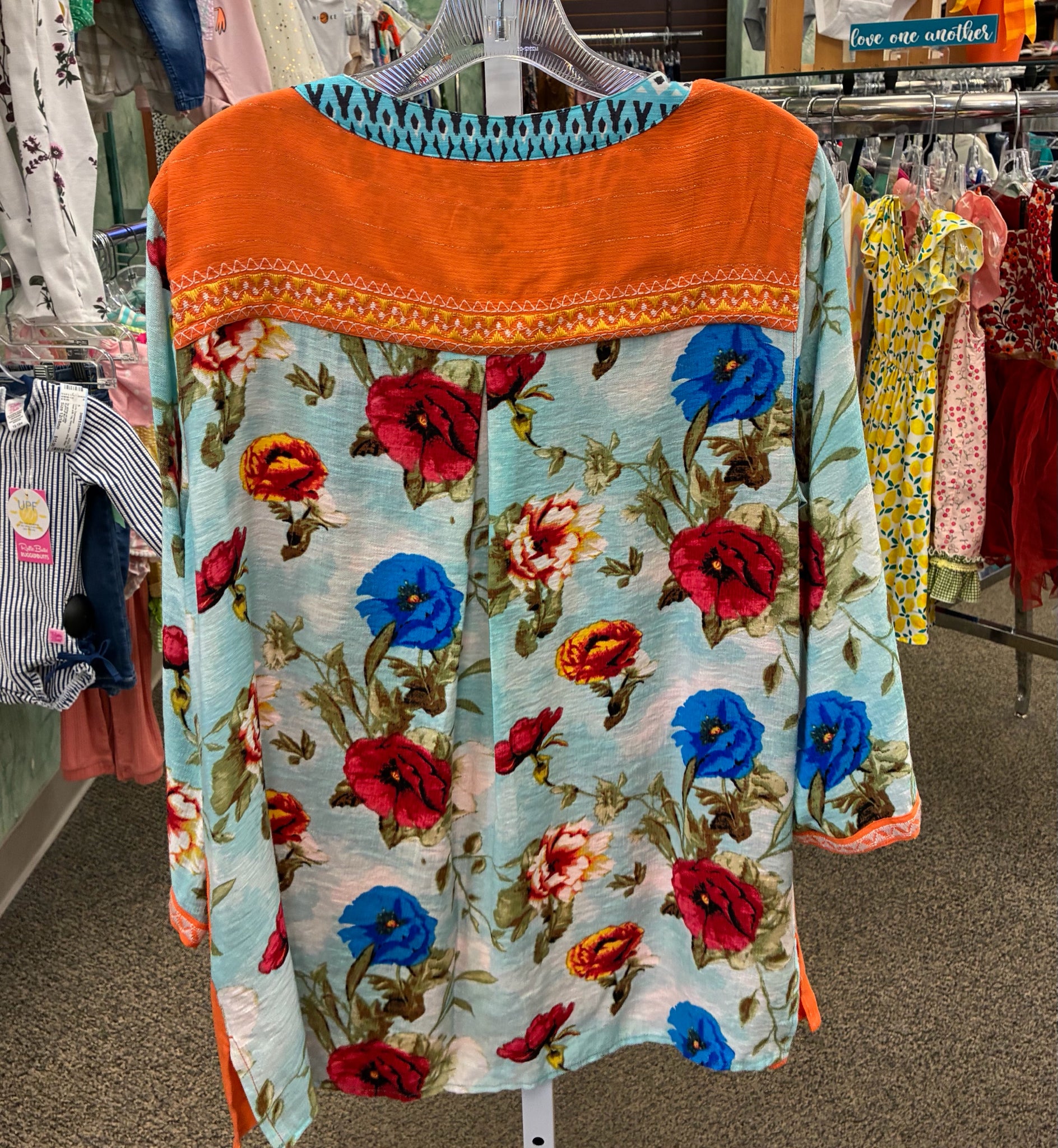 Pre-owned JOHN MARK Orange Blue Tyedye Size: S Quarter Sleeve Blouse