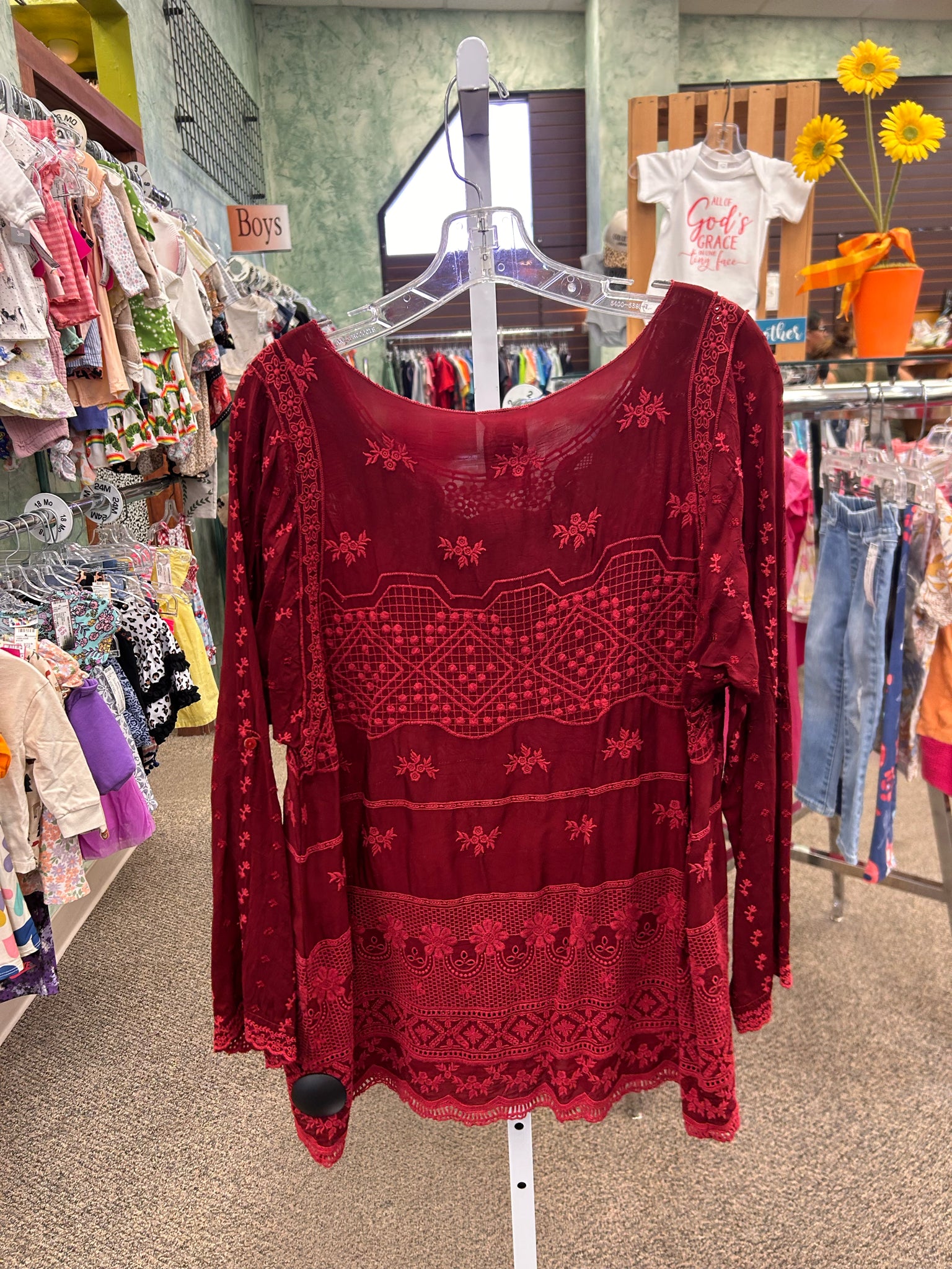 Pre-owned JOHNNY WAS Maroon Maroon Long Sleeve Size: M Designer Blouse