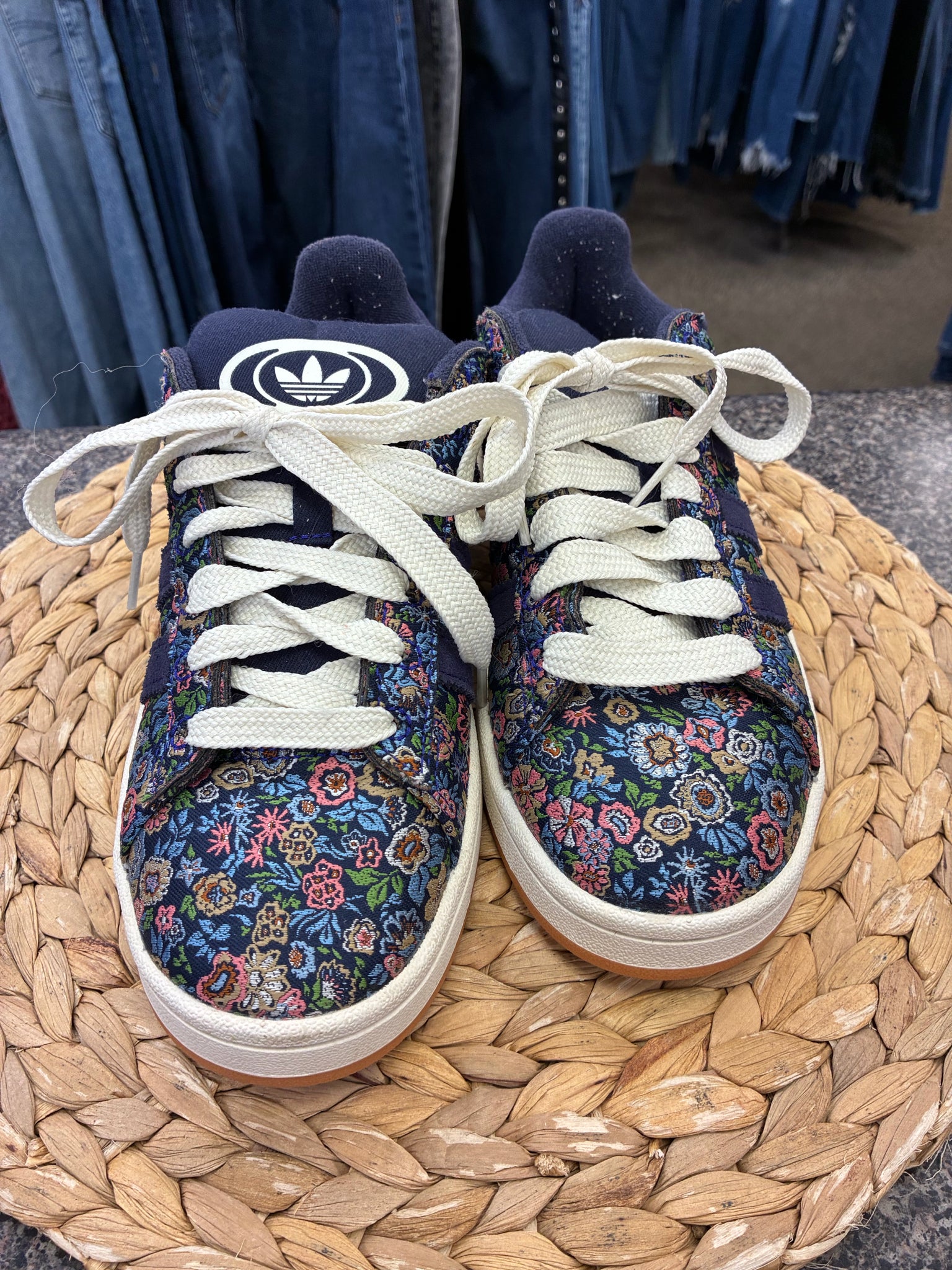 Pre-owned ADIDAS Navy Multi Floral Size 6 Designer Sneaker