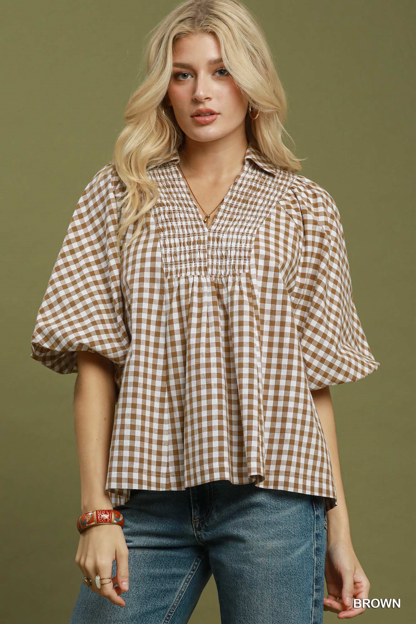 New UMGEE Brown Size: S Short Sleeve Blouse