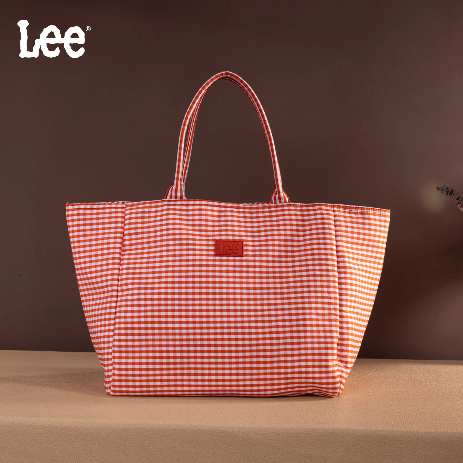 New LEE Orange plaid White XL Tote Purse