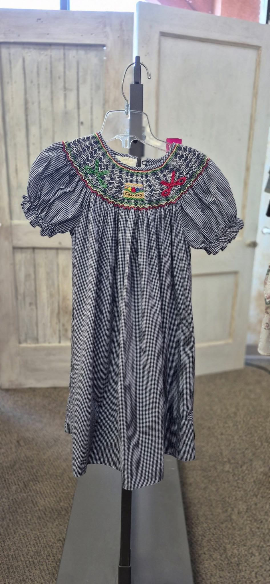 Pre-owned ROSALINA Navy plaid Red Trim GIRLS SZ: 4T Short Sleeve Girls Dress