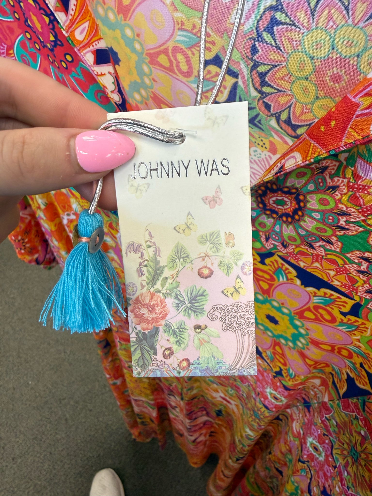 New with Tag JOHNNY WAS Yellow Multi Size 8 Quarter Sleeve Designer Dress