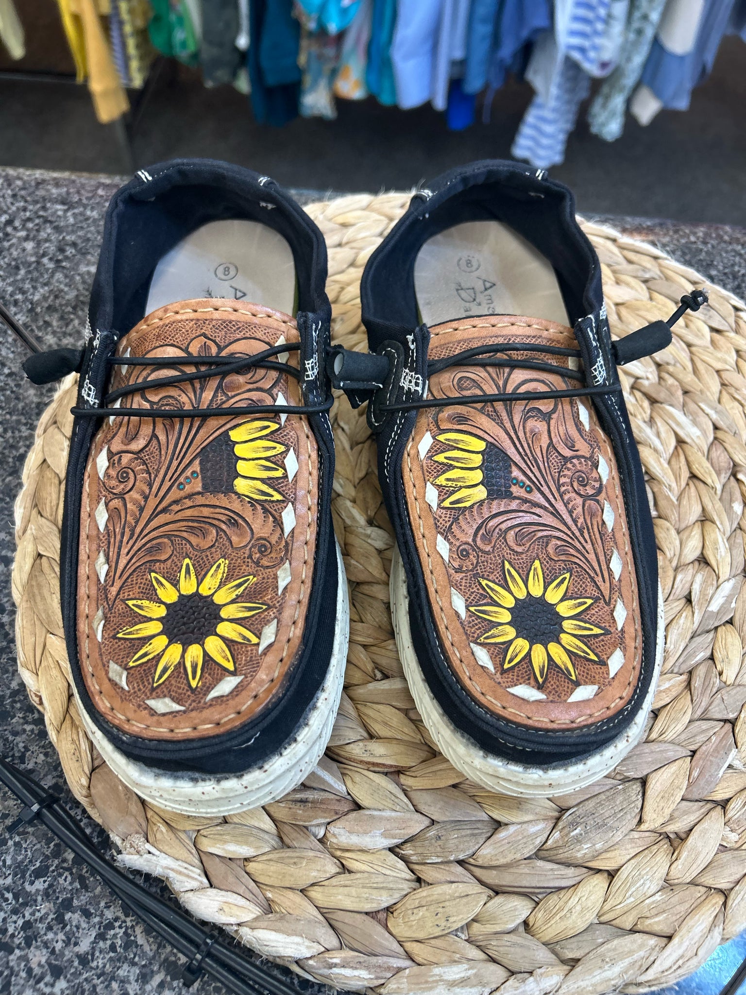 Pre-owned American Darling Black Brown Size 8 Designer Shoe