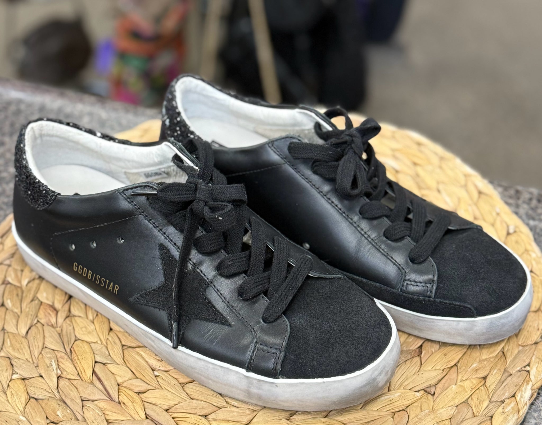 Pre-owned Golden Goose Black Sparkle Trim Size 8.5 Designer Sneaker