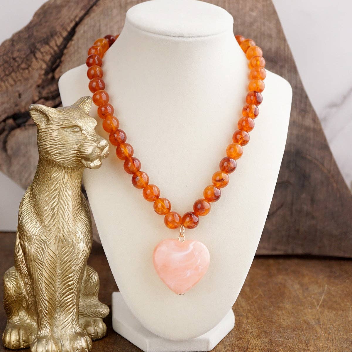 Chunky Statement Necklace – Chunky Beaded Heart Pendant Necklace: Turquoise