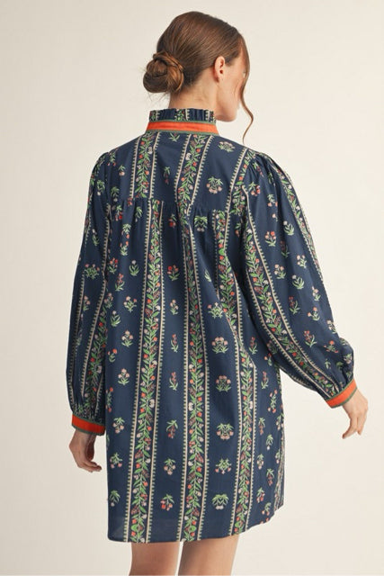 New JODIFL Navy floral Size Small Long Sleeve Dress